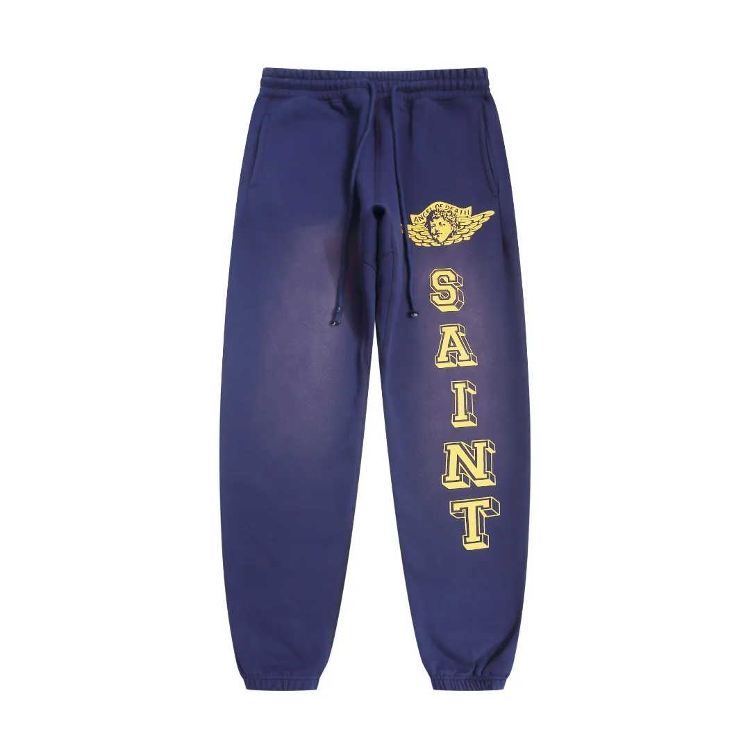 Saint Michael's trendy retro angels letters with old washed angel vintage loose casual loose sweatpants and trousers Style number: SM632 Size: S-M-L-XL Color: black blue-black red-blue yellow Price: P236